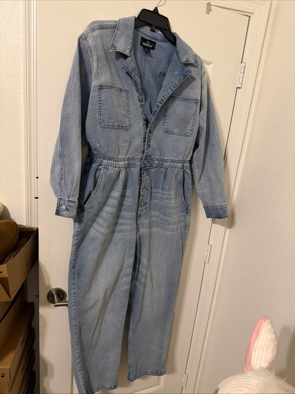 Vintage Jordache Jumpsuit  Long Sleeve Collared Elastic Waist L Large P7 Euc